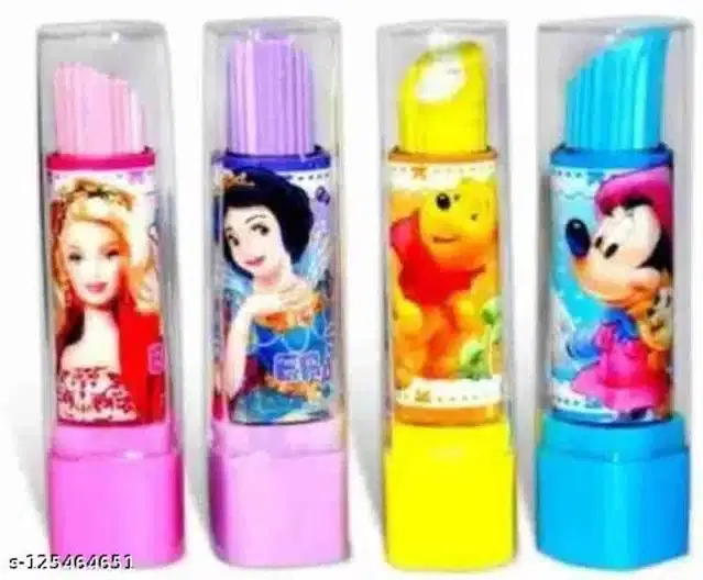 Lipstick Shape Eraser, Multicolor, Pack of 4
