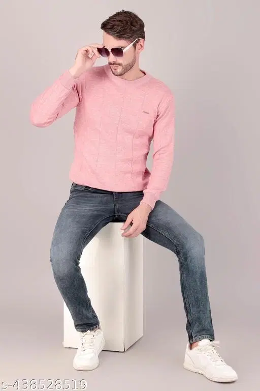 Full Sleeves Sweater for Men (Pink, L)