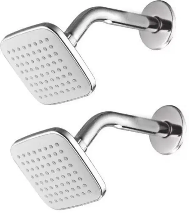 Stainless Steel High Pressure Shower Head, 4x4 inches with 9" Arm Shower Complete Set, Silver, Set of 2