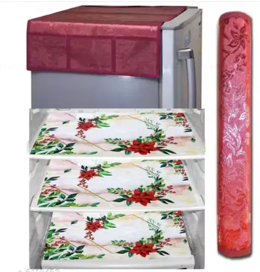 Knitted Fridge Cover, With 3xFridge Mat And 1 xHandle Cover Pack Of 5 Abstract Red
