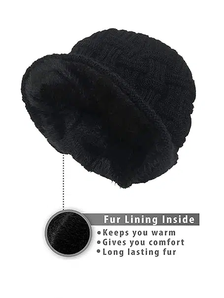 Woolen Cap For Men, Black (Free Size)