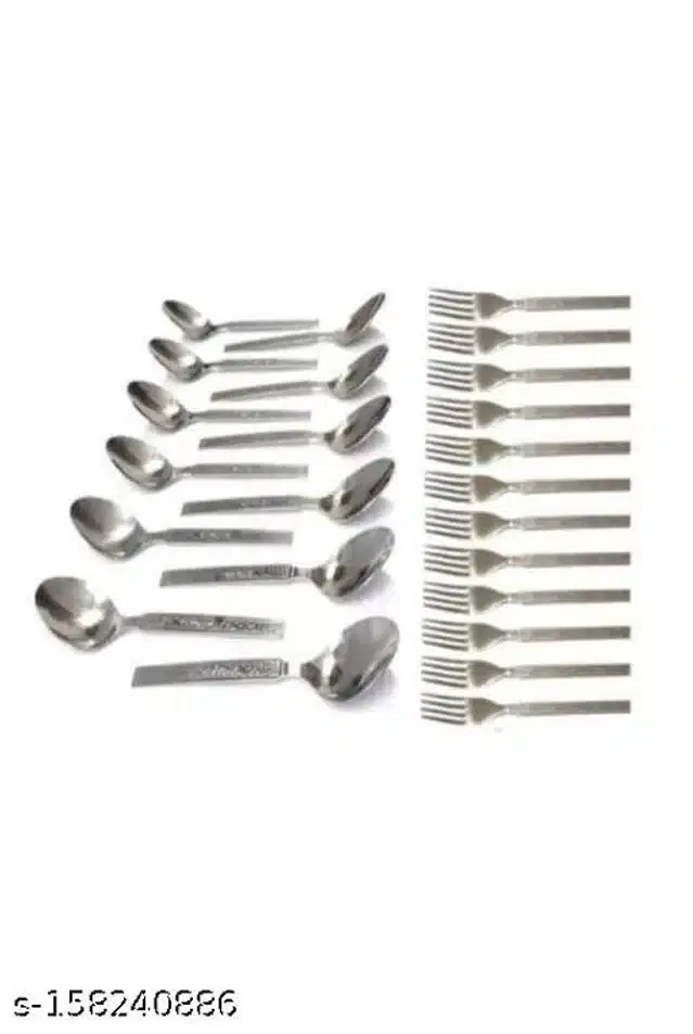 Stainless Steel 12 Pcs Forks with 12 Pcs Spoons, Silver, Set of 2