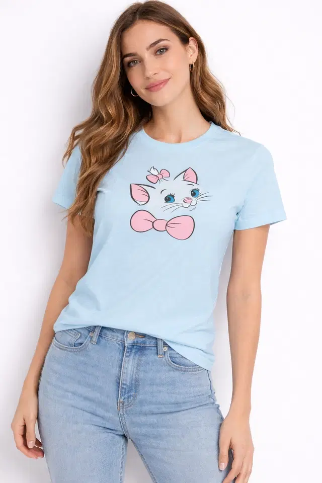 Cotton Blend Printed T-shirt for Men, Aqua Blue (S)