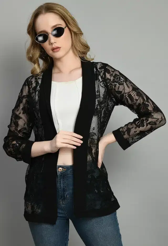 Full Sleeves Shrug for Women (Black, S)