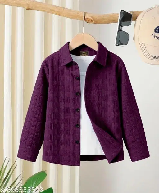 Self Design Cotton Blend Polo for Boys (Purple, 12-13 Years)