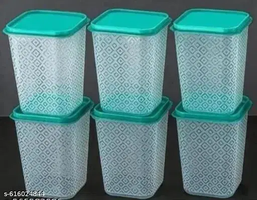 Plastic Storage Containers, Green, Pack of 6 (1000 ml)