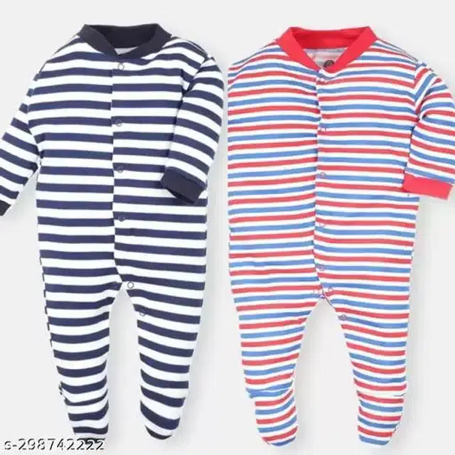 Cotton Rompers for Kids (Navy Blue & Red, 0-3 Months)