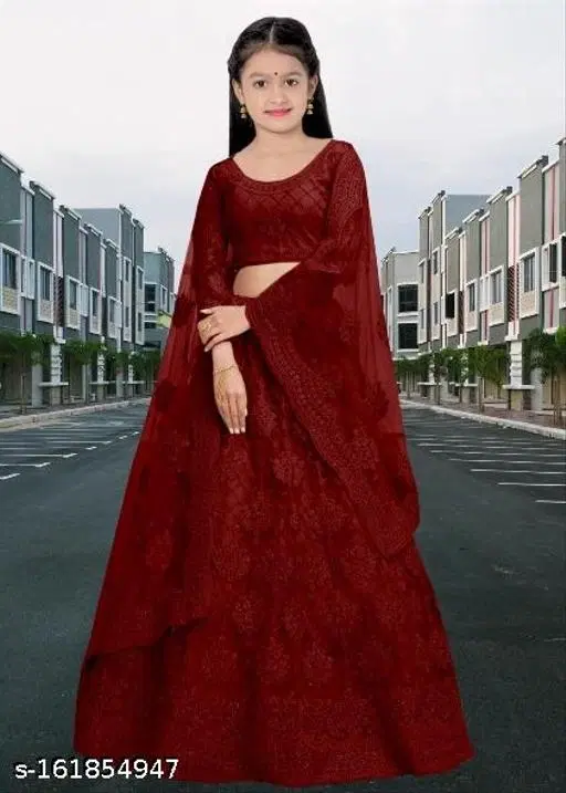 Embroidered Lehenga Choli for Women (Maroon, 13-14 Years)