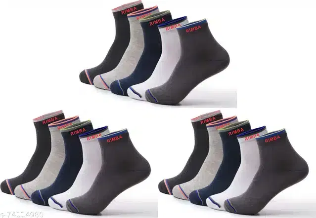 Ankle Length Socks for Men, Set of 15 (Multicolor)
