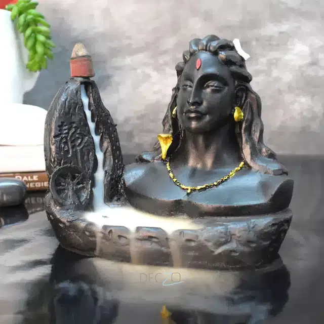 Lord Mahadev Backflow Cone Incense Holder with 10 Scented Cones, Black