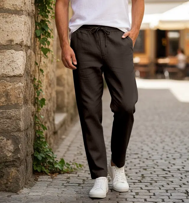 Linen Trousers for Men (Brown, 28)