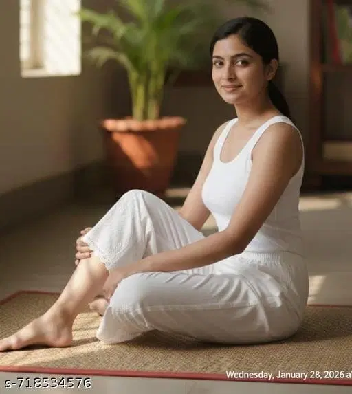 Cotton Solid Palazoo for Women, White (34)