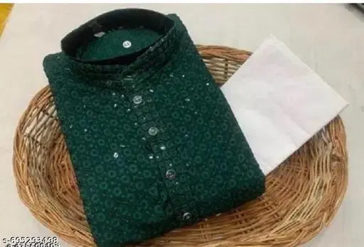 Chikankari Cotton Pyjama Set for Boys (Green Top Bottom) (White, 0-6 Months)