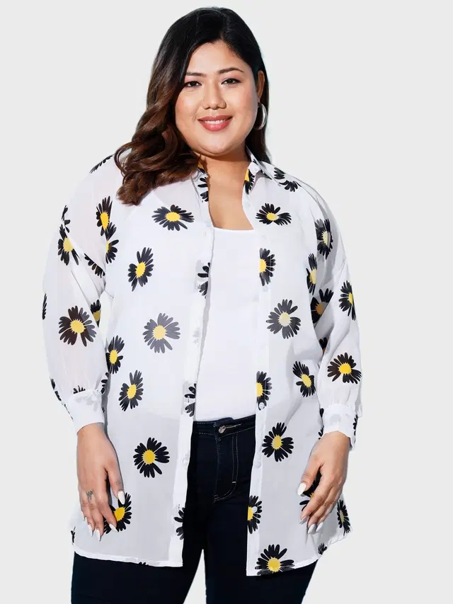 Full Sleeves Printed Shirt for Women (Black, 2XL)