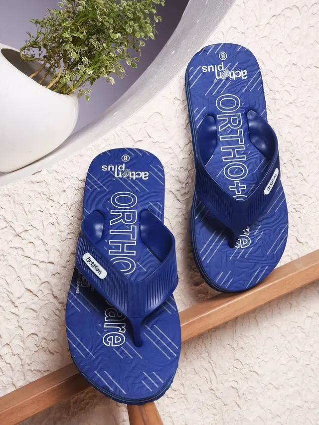 action Casual Flip Flops for Men (Blue, 6)