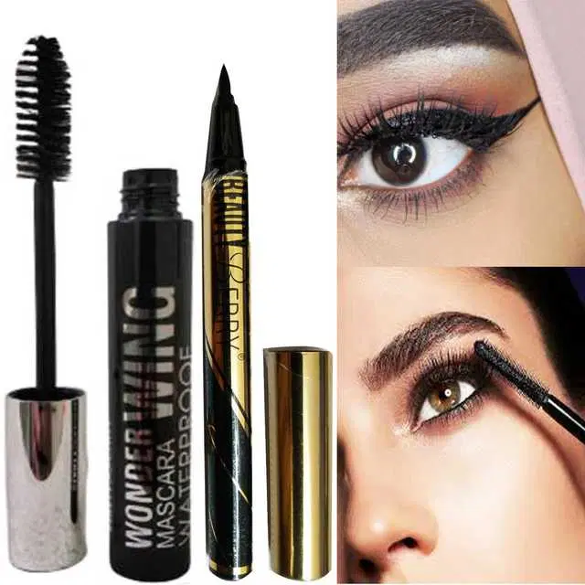 Combo of 1 Beuaty Berry Waterproof Long Lasting Pen Eyeliner & 1 Beauty Berry Wonder Wing Waterproof Mascara, R726