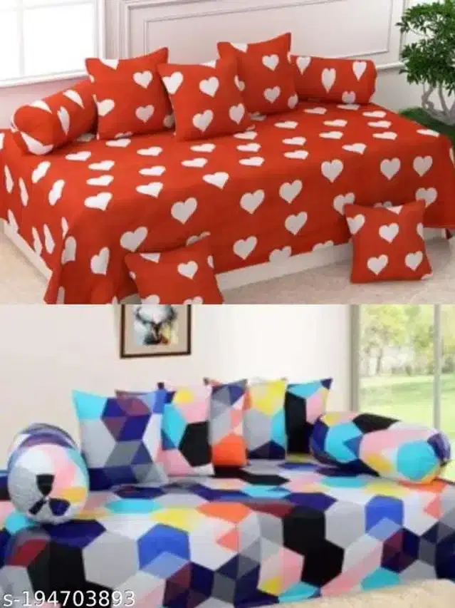 Polycotton Diwan Cover Set, Multicolor, Combo of 2