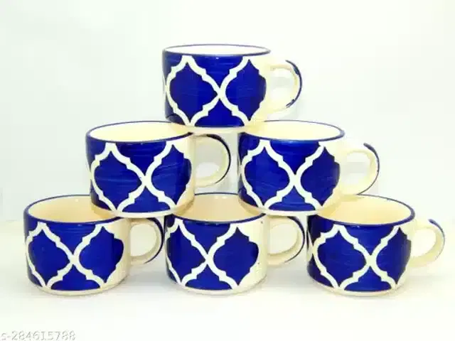 Ceramic Cup Set, Blue, 100 ml, Pack of 6