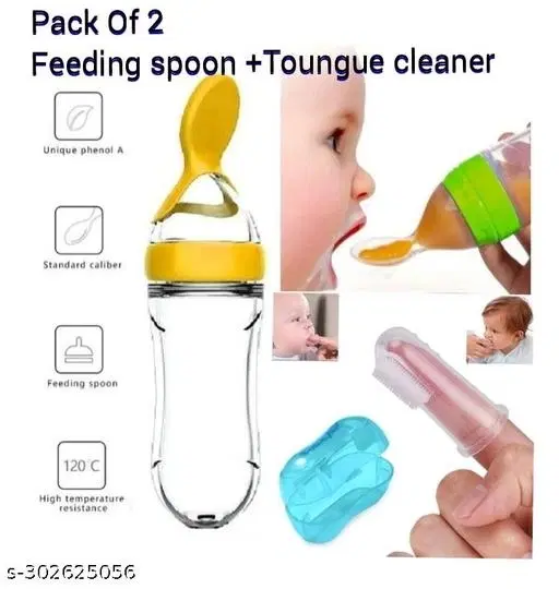 Baby Milk Feeder Silicone Squeeze Feeding Bottle With Spoon