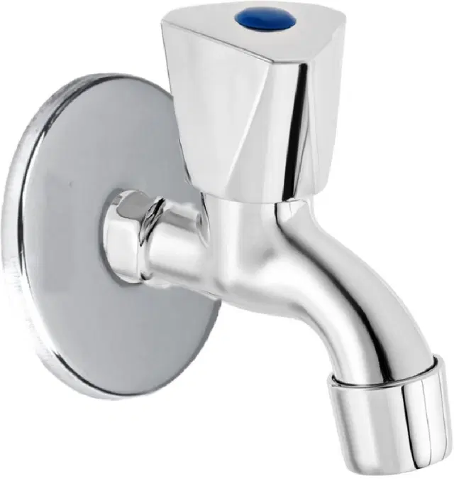 Stainless Steel Short Body Bib Cock Tap with Wall Flange, Silver, Set of 1