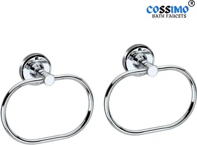 Stainless Steel Multipurpose Towel Ring with Wall Flange, Silver, Set of 2