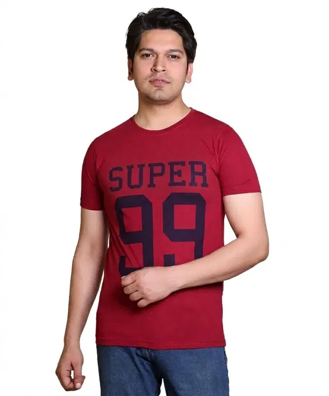 Cotton Blend Printed T-shirt for men, Red (M)