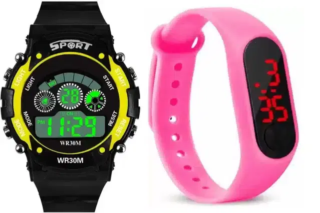 Digital Watch for Kids, Pack of 2 (Black & Pink)
