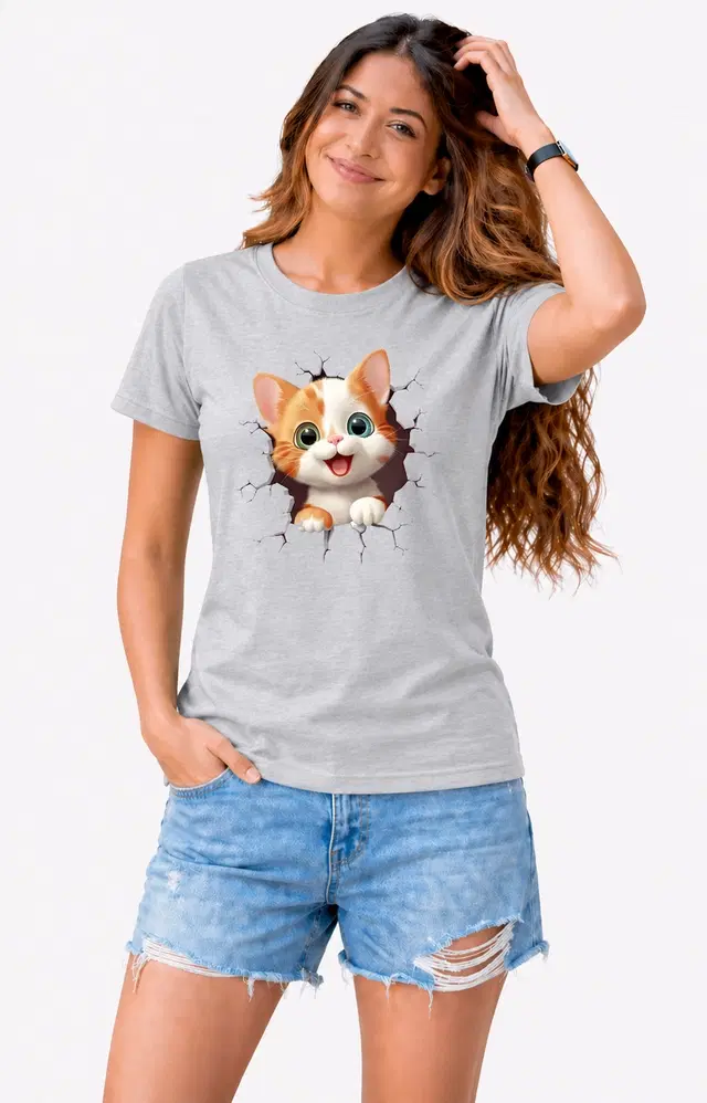 Cotton Blend Tshirts for Women (Grey, S)
