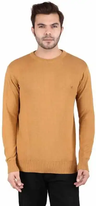 KRYPTAR Men's Solid Round Neck Woolen Sweater (Yellow, L) (KPTR4004)