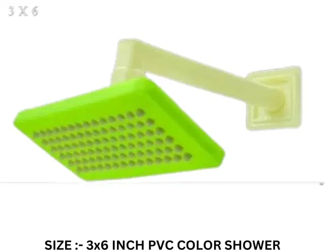 Plastic Shower Head, 3x6 inches with Arm Complete Shower Set, Green, Set of 1