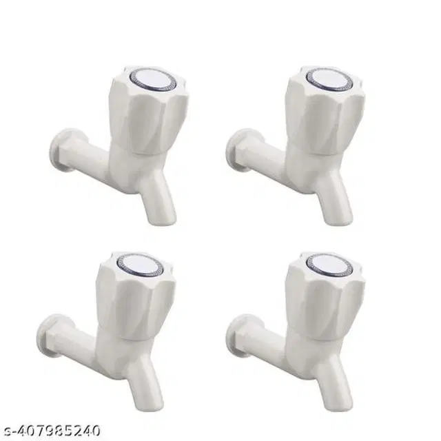 Plastic Bib Cock Tap, White, Pack of 4