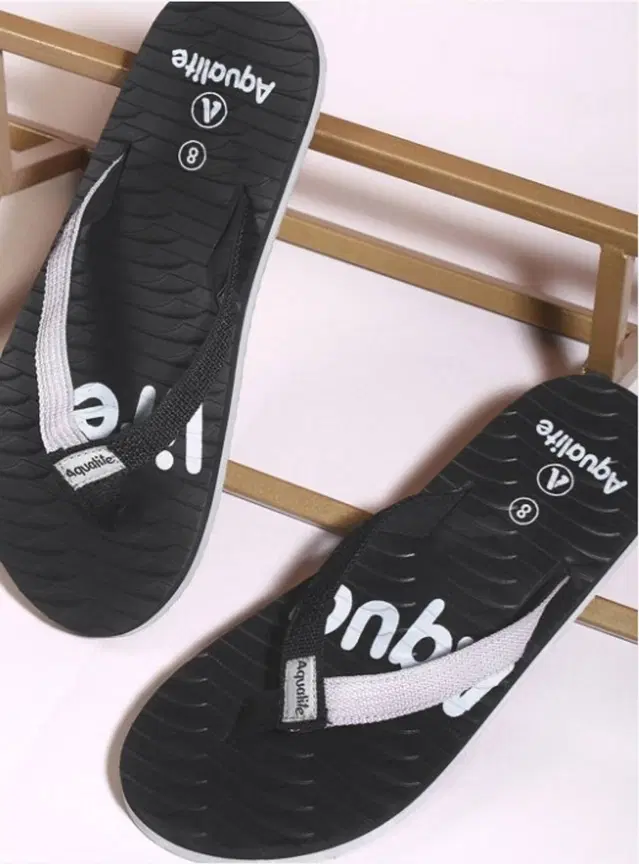 Aqualite Flip Flops for Men (Black, Grey, 9 UK/India)