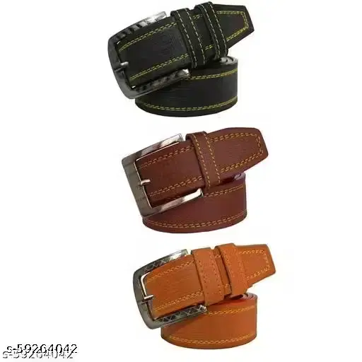 Casual Wear PU Belts for Men, Multicolour, Pack of 3