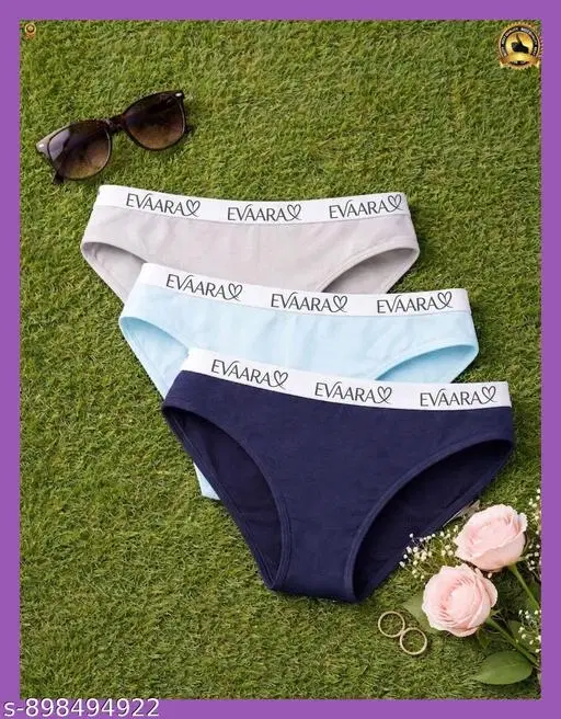 Evaara 100% Cotton Hipster Briefs for Women, Pack of 3 (Navy Blue, XS)