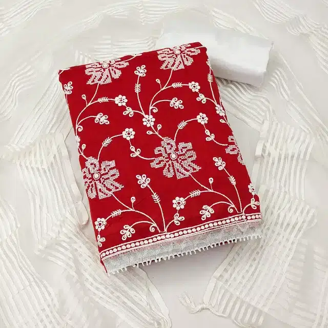 Unstiched Dress Material for Women (Red)