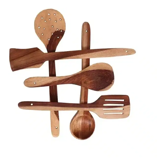 Wooden Cooking & Serving Spoons, Brown, Set of 5