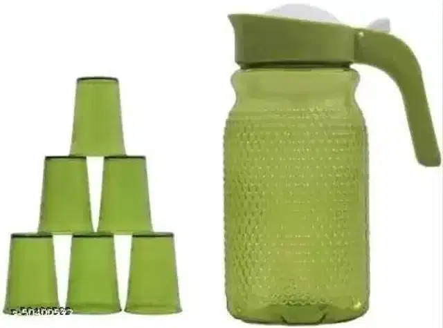 Plastic Jug with 6 Pcs Glass, Green, Set of 2
