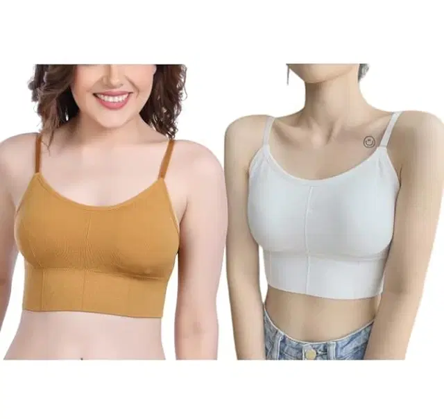 Cotton Blend Padded Camisole Bra for Women, Pack of 2 (Multicolor, Free Size)