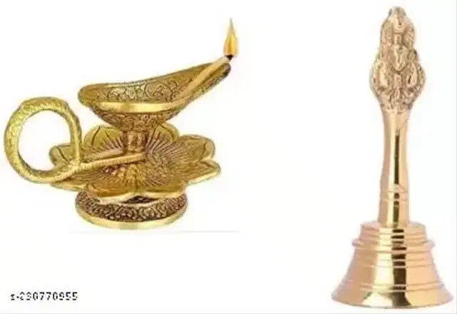 Metal Ghanti with Chirag Diya, Copper, Set of 2