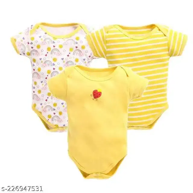 Cotton Rompers for Kids (Yellow, 0-3 Months)