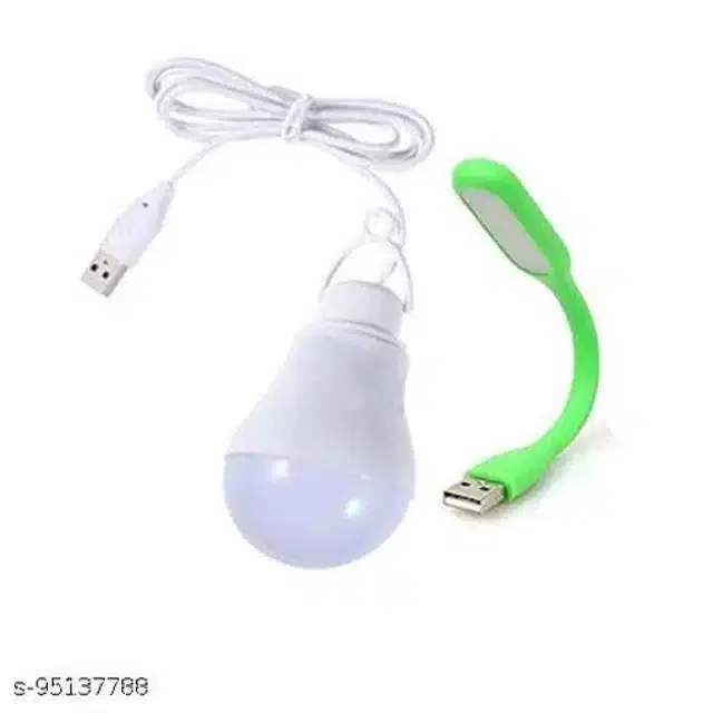 LED Bulb with Mini USB LED Light, White & Green, Set of 2