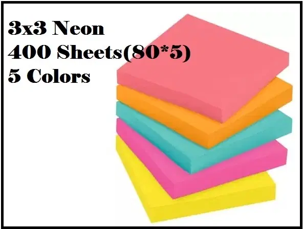 Paper Neon 80 Pcs Sticky Notes, Multicolor, 3x3 inches, Pack of 5