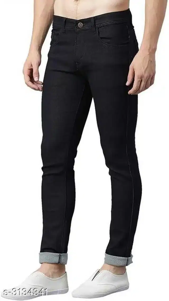 Cotton Jeans for Men (Black, 34)