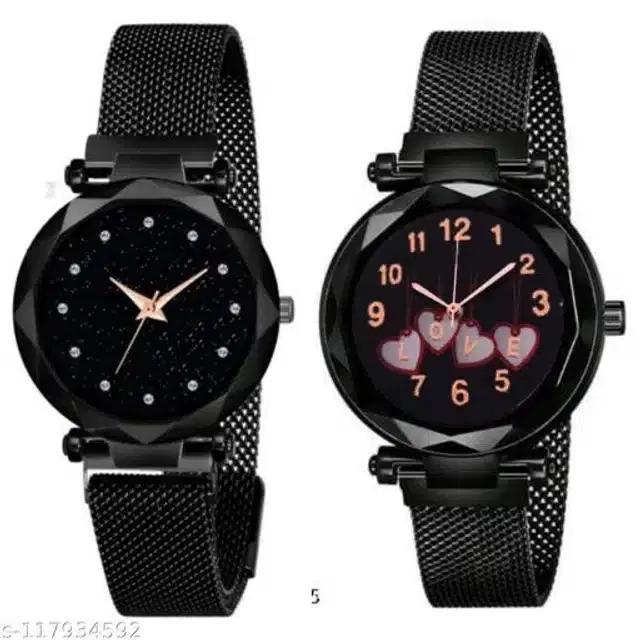 Analog Watch for Women, Set of 2 (Black)