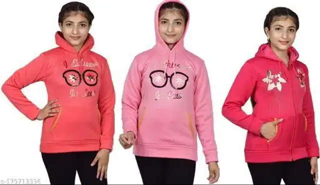 Woolen Hoodies for Girls, Pack of 3 (Multicolor, 9-10 Years)