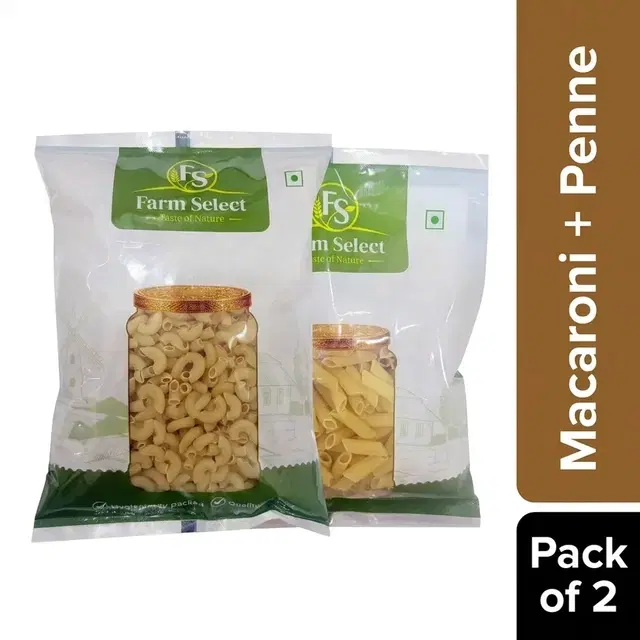 Farm Select Macaroni 850 g (100 % Sooji) + Farm Select Penne Pasta 750 g (100 % Sooji)
