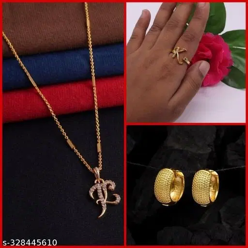 Alloy Pendant with Ring & 1 Pair Earrings for Women, Set of 3 (Multicolor)