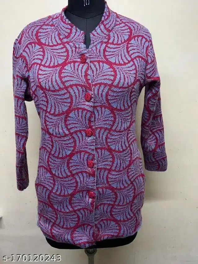 Woolen Sweater for Women (Grey & Red, Free Size)