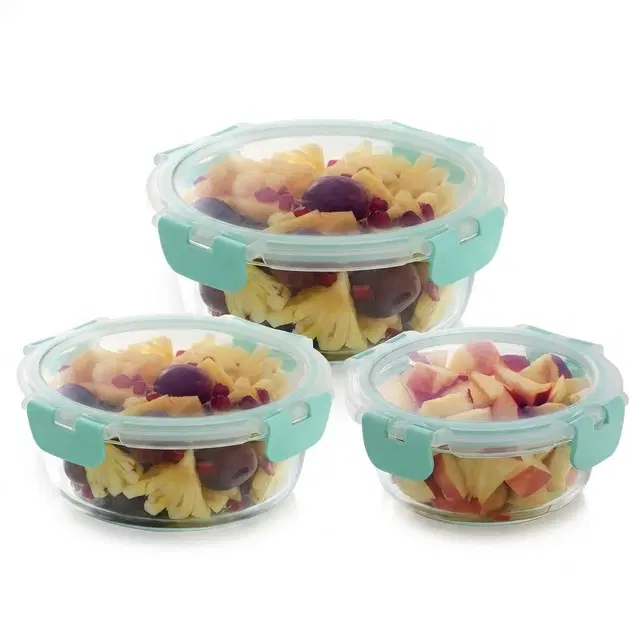 Magnus Glass Food Round Container Set | 400ML + 620ML + 950ML | Pack of 3