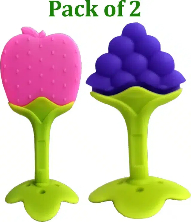 Silicone Smooth Teether for Kids, Multicolor, Pack of 2